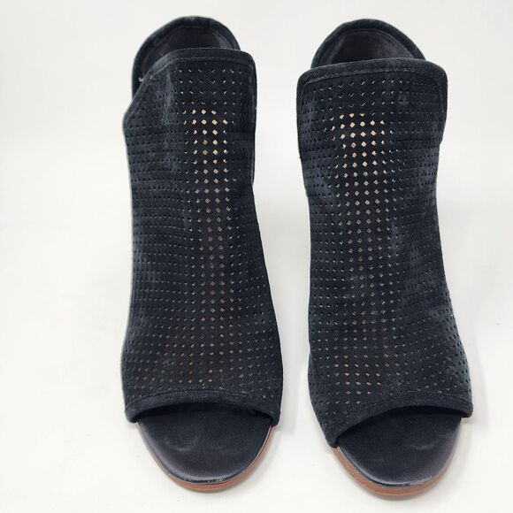 Sam Edelman Bootie Women 9M Easton Black Suede Perforated Stacked Heel Peep Toe - Picture 4 of 10